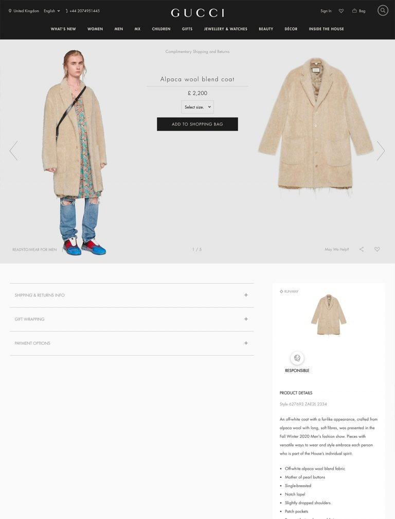 Desktop screenshot of Gucci product detail page