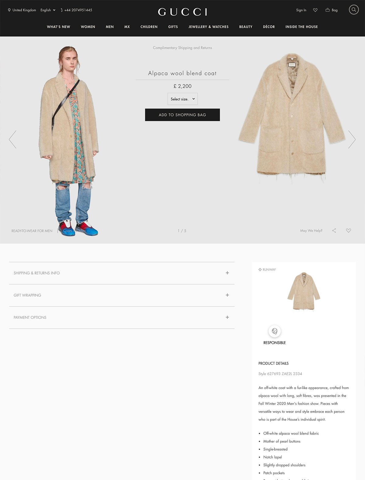 Desktop screenshot of Gucci product detail page