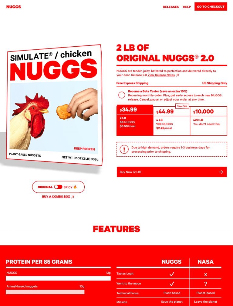 Desktop screenshot of Nuggs product detail page