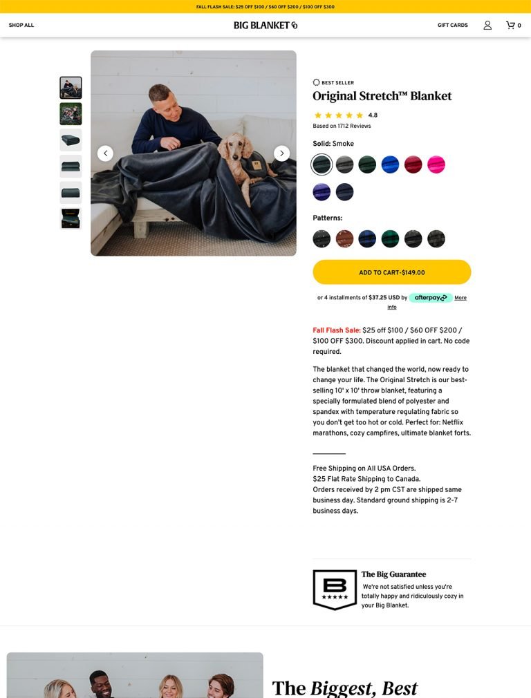 Desktop screenshot of Big Blanket product detail page