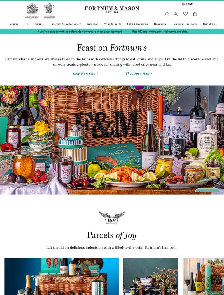 Desktop screenshot of Fortnum & Mason Homepage